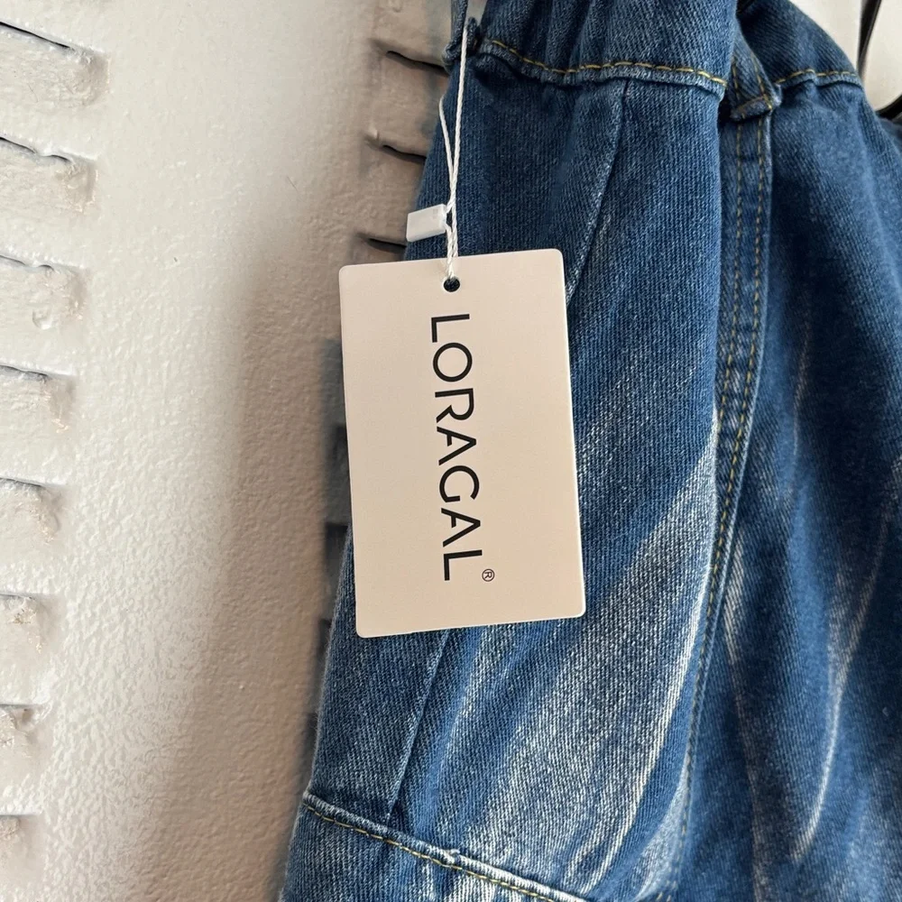 Loragal Denim Cargo Jumpsuit Strapless Wide Leg Y2K Utility NWT - Picture 7 of 16